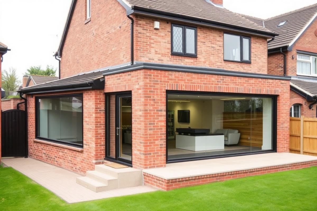 Contemporary house extension in Leicester with glass and brick construction